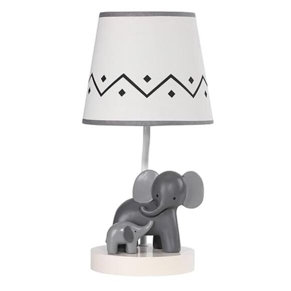 White/Gray Elephant Nursery Lamp with Shade & Bulb - Picture 5 of 5